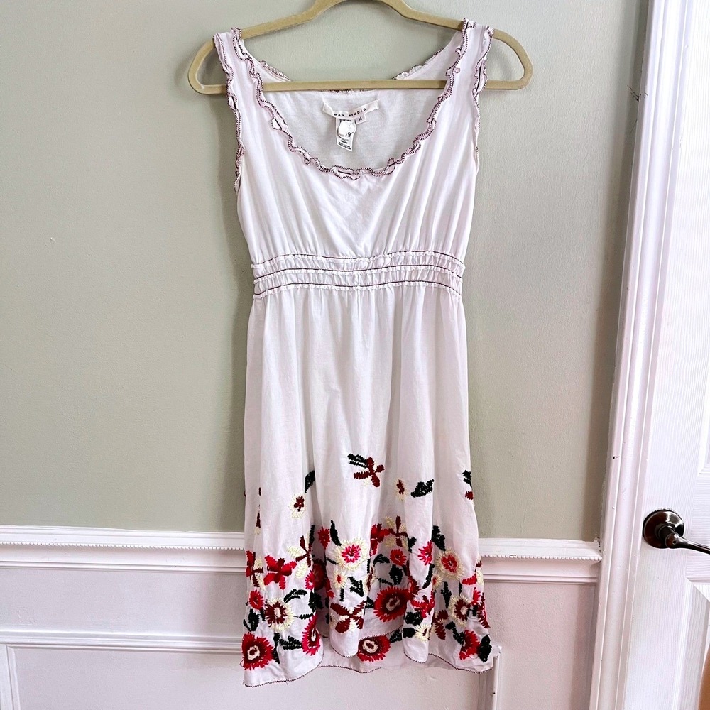 Max Studio Floral Cotton Lined Summer Dress‎ Womens Medium White Boho Sleeveless
